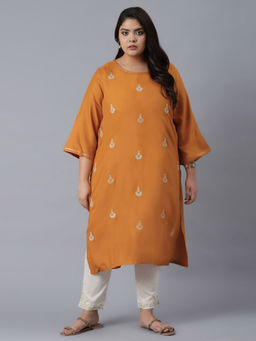 W - Orange Kurta Ith Buti Embroidery