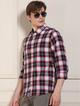 Dennis Lingo - Red Tartan Checks Collar Cotton Regular Fit Casual Shirt