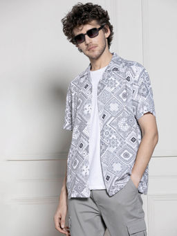 Dennis Lingo - Men White Collar Neck Printed Casual Shirt