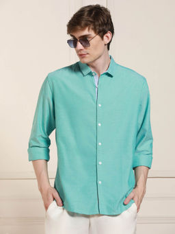 Dennis Lingo - Men Green Collar Neck Solid Casual Shirt