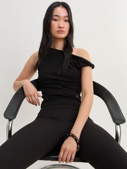 Pomelo - Twist Detailed One Shoulder Top - Black