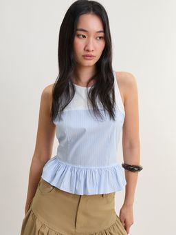 Pomelo - Square Neck Ribbed Top - Blue
