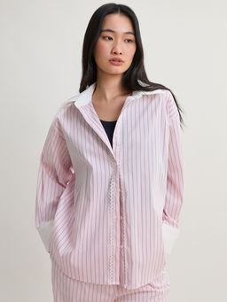 Pomelo - Ruffle Trim Button Down Shirt - Pink