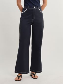 Pomelo - Tailored Straight Leg Pants - Navy Blue