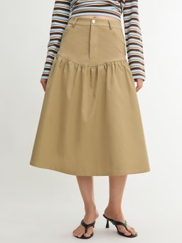 Pomelo - High Waist Midi Skirt - Beige