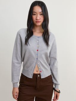 Pomelo - Knit Button Cardigan - Grey