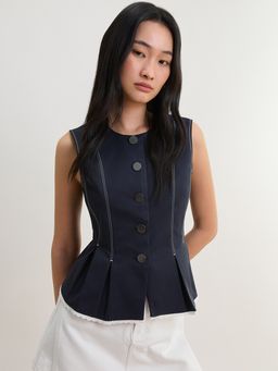 Pomelo - Tailored Button Front Vest - Navy Blue