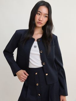 Pomelo - Tailored Zip Front Jacket - Navy Blue