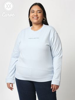 Twenty Dresses by Nykaa Fashion - Curve Blue Solid Crew Neck Basics Sweatshirt