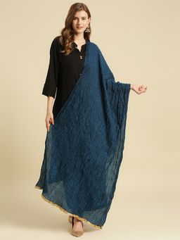 Dupatta Bazaar - Womens Teal Crushed Silk Dupatta