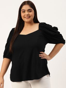 theRebelinme - Plus Size Womens Black Knitted Panelled Top