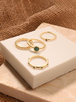 Accessorize London - Women Green Stone Rings (Pack of 4)