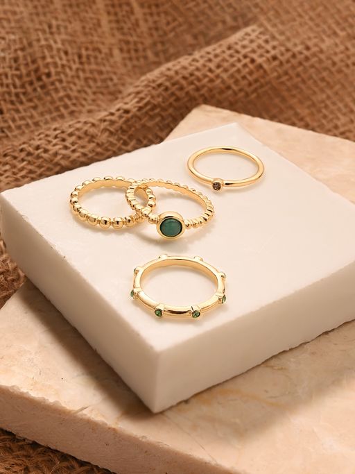 Accessorize London Women Green Stone Rings (Pack of 4)