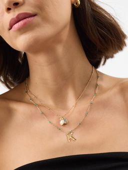 Accessorize London - Womens Green Initial K Bead Layered Necklace