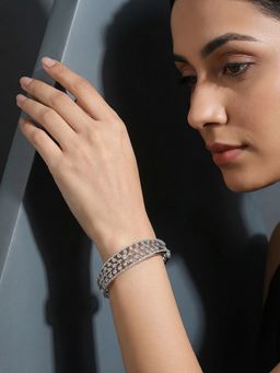 Saraf RS Jewellery - Silver Plated White AD Cubic Zirconia Studded Luxe Kada