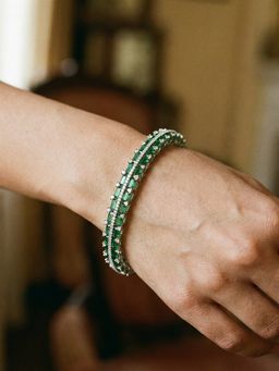 Saraf RS Jewellery - Silver Plated Emeral Green AD Zircon Kada