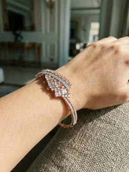 Saraf RS Jewellery - Rose Gold Toned White AD Studded Quirky Kada