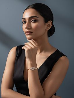 Saraf RS Jewellery - Gold Plated Cubic Zirconia Studded Leafy White Kada