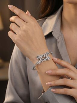 Saraf RS Jewellery - Silver Plated White AD Studded Leafy Designer Kada