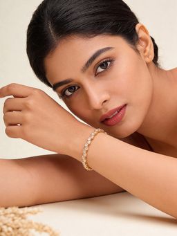 Saraf RS Jewellery - Gold Plated White AD Zircon Minimal Trendy Bracelet