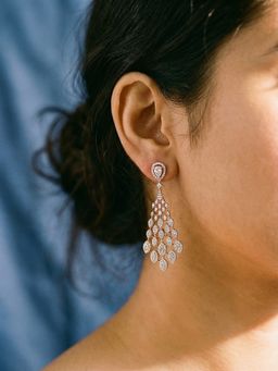 Saraf RS Jewellery - Rose Gold Plated White AD Zircon Studded Delicate Dangler Earrings