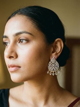 Saraf RS Jewellery - Gold Toned White AD Zirconia Mango Chandbali Earrings