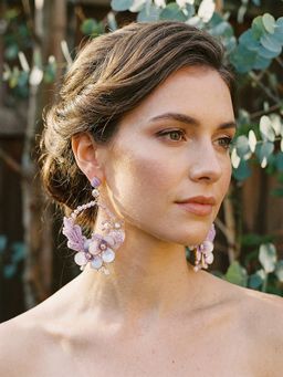 Saraf RS Jewellery - Lavender Enamelled Floral Dangler Earrings