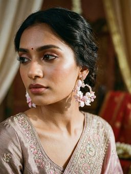 Saraf RS Jewellery - Pink Enamelled Floral Designer Dangler Earrings