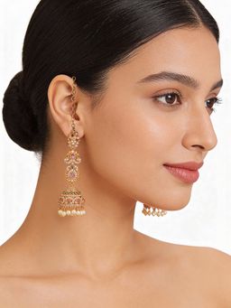 Saraf RS Jewellery - Gold Plated Multi-Color AD Studded Motif Matil Earchain Jhumka Earrings