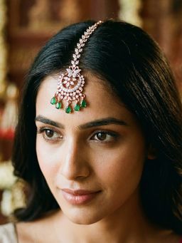 Saraf RS Jewellery - Gold Toned AD Zircon Multi-Color Drops Mangtikka