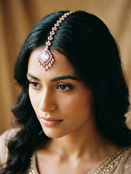 Saraf RS Jewellery - Rose Gold Plated White AD Zircon Studded Designer Mangtikka