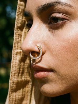 Saraf RS Jewellery - Gold Plated White AD Studded Circular Nose Ring