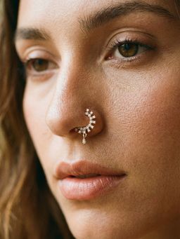 Saraf RS Jewellery - Gold Plated White AD Studded Minimal Nose Ring