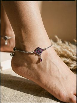 Saraf RS Jewellery - Silver Toned Pink Stones Anklets (Pack of 2)