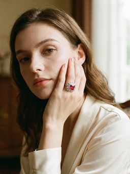 Saraf RS Jewellery - Silver Plated Sapphire Red AD Zircon Designer Ring