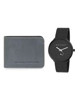 French Connection - Men Black & Grey Analog Watch with Wallet Gift Set FCB01BM-W