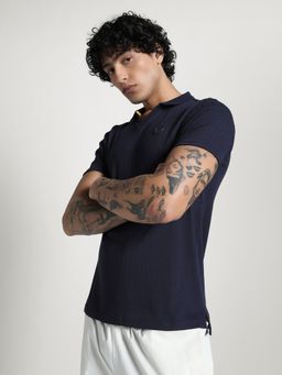 Puma - Navy Blue Premium Essentials Ribbed Polo T-shirt