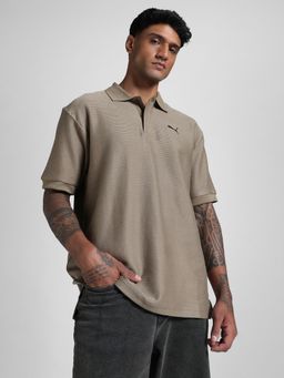 Puma - Brown Premium Relaxed Fit Jacquard Polo T-shirt