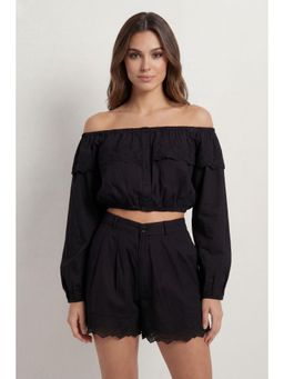 Misspap - Embroidered Broderie Button Front Top