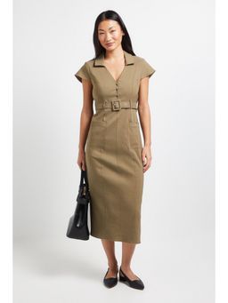 Dorothy Perkins - Petite Bengaline Belted Button Down Midi Dress