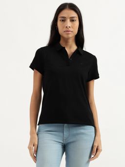 United Colors of Benetton - Polo Neck Solid Black T-Shirt for Women