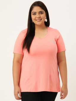 theRebelinme - Plus Size Women Dark Peach Solid Color Round Neck T-Shirt
