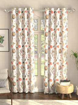 Urban Space - Frost Flora Peach Digital Blackout Curtains for Door (Pack of 2)