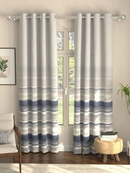 Urban Space - Coastal Tides Navy Blue Digital Blackout Curtains for Door (Pack of 2)