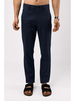 TAILORAEDGE - Linen Feels Cotton Navy Blue Chinos