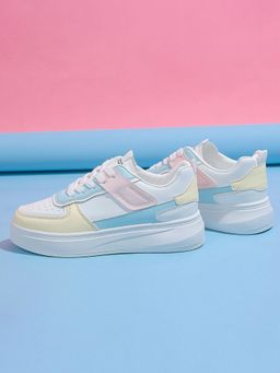 Shoetopia - Women White Colour Blocked Sneakers