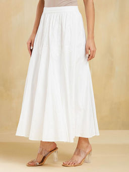 Fabindia - White Cotton Chikankari Maxi Skirt