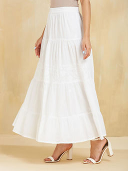 Fabindia - White Cotton Chikankari Maxi Skirt
