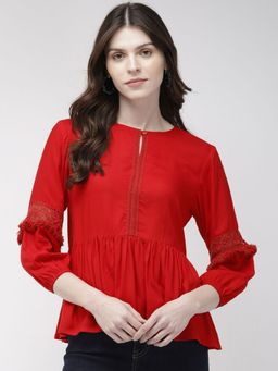 Twenty Dresses by Nykaa Fashion - Red Sparkle In My Closet Peplum Top