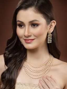 PANASH - Women Gold-Plated White Pearl Layered Jewellery Set